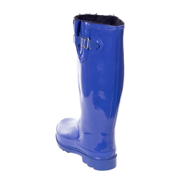 Women's Rain Boots w/ Faux Fur Lining Blue, Rubber Wellies Rainboots - Picture 2 of 3